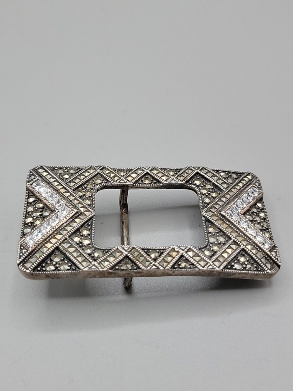 JJ Sterling Silver Judith Jack Belt Buckle 925 Rhinestone Marcasite Jeweled
